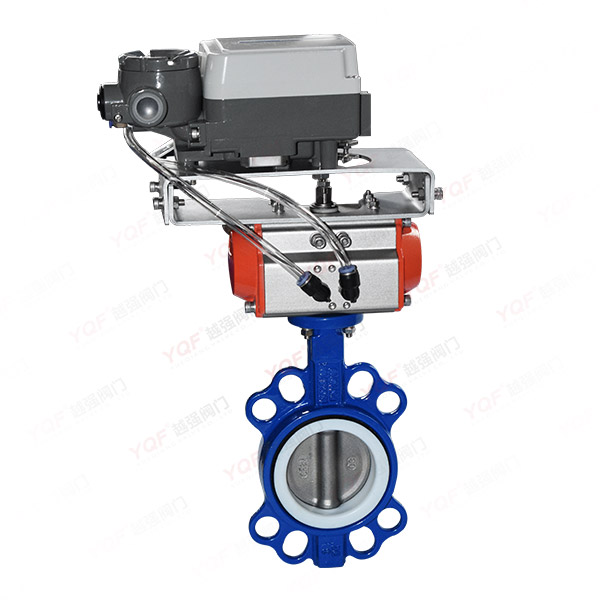 Regulating pneumatic wafer butterfly valve