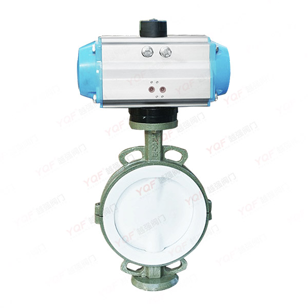 Pneumatic fluorine-lined wafer butterfly valve
