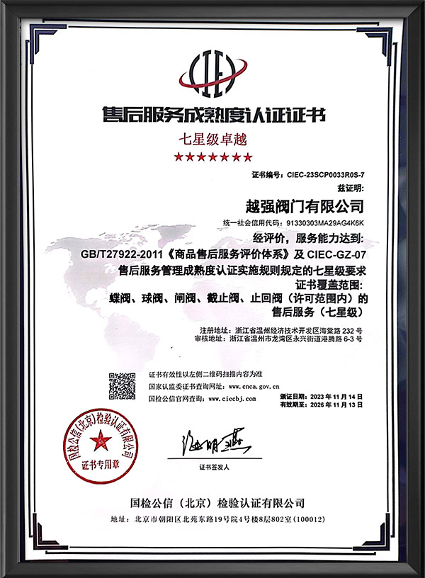 After-sales service maturity certificate